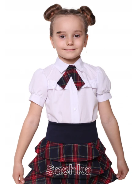 Блуза для дівчинки Sashka класична шкільна короткий рукав біла, розмір 116-158